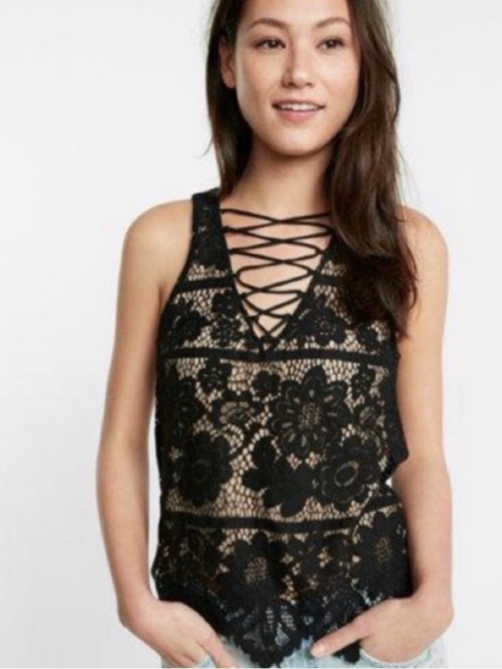 Express lace layered tank top